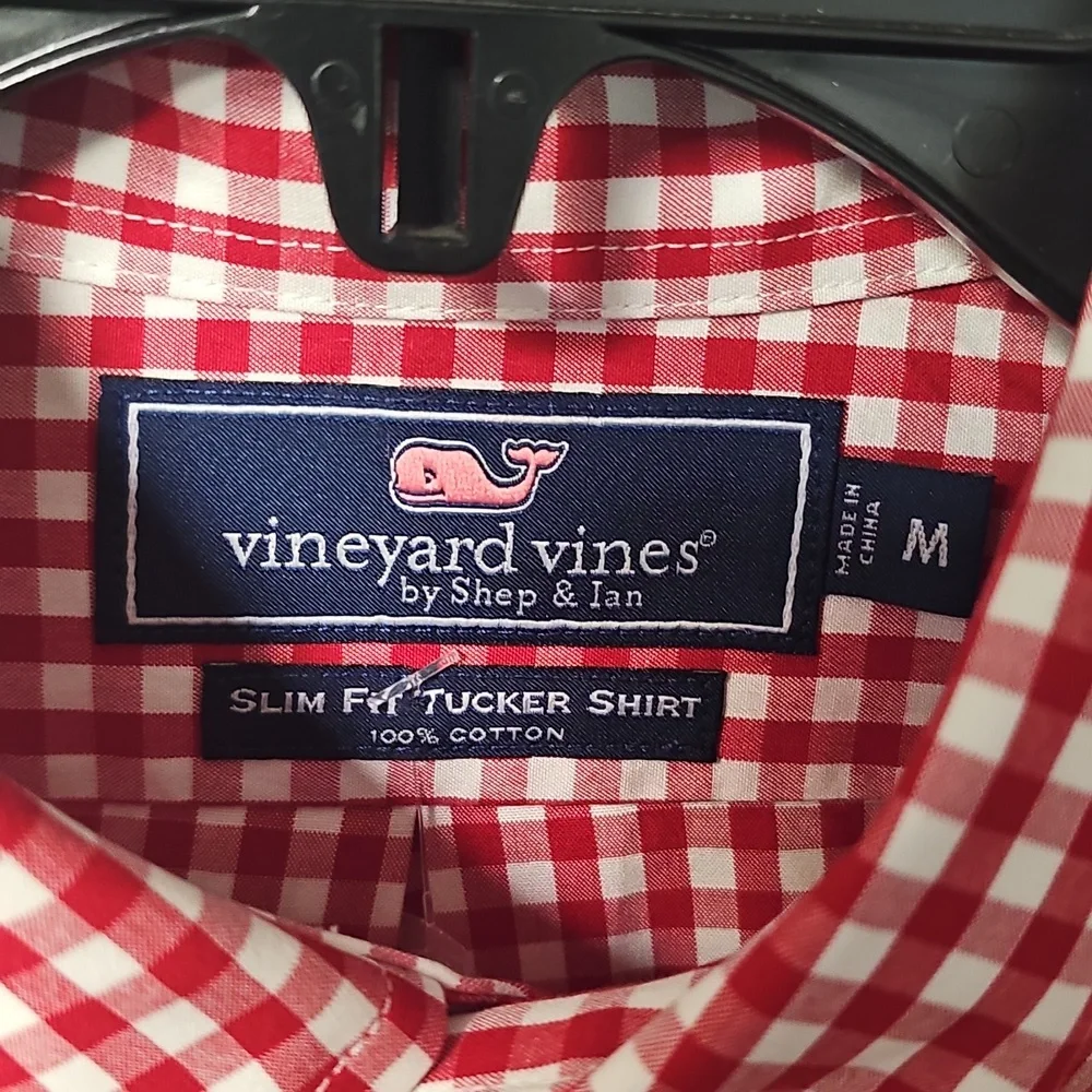 Vineyard Vines Men's Medium Red Check Plaid & Ralph Lauren Peach Button Down - Picture 4 of 16